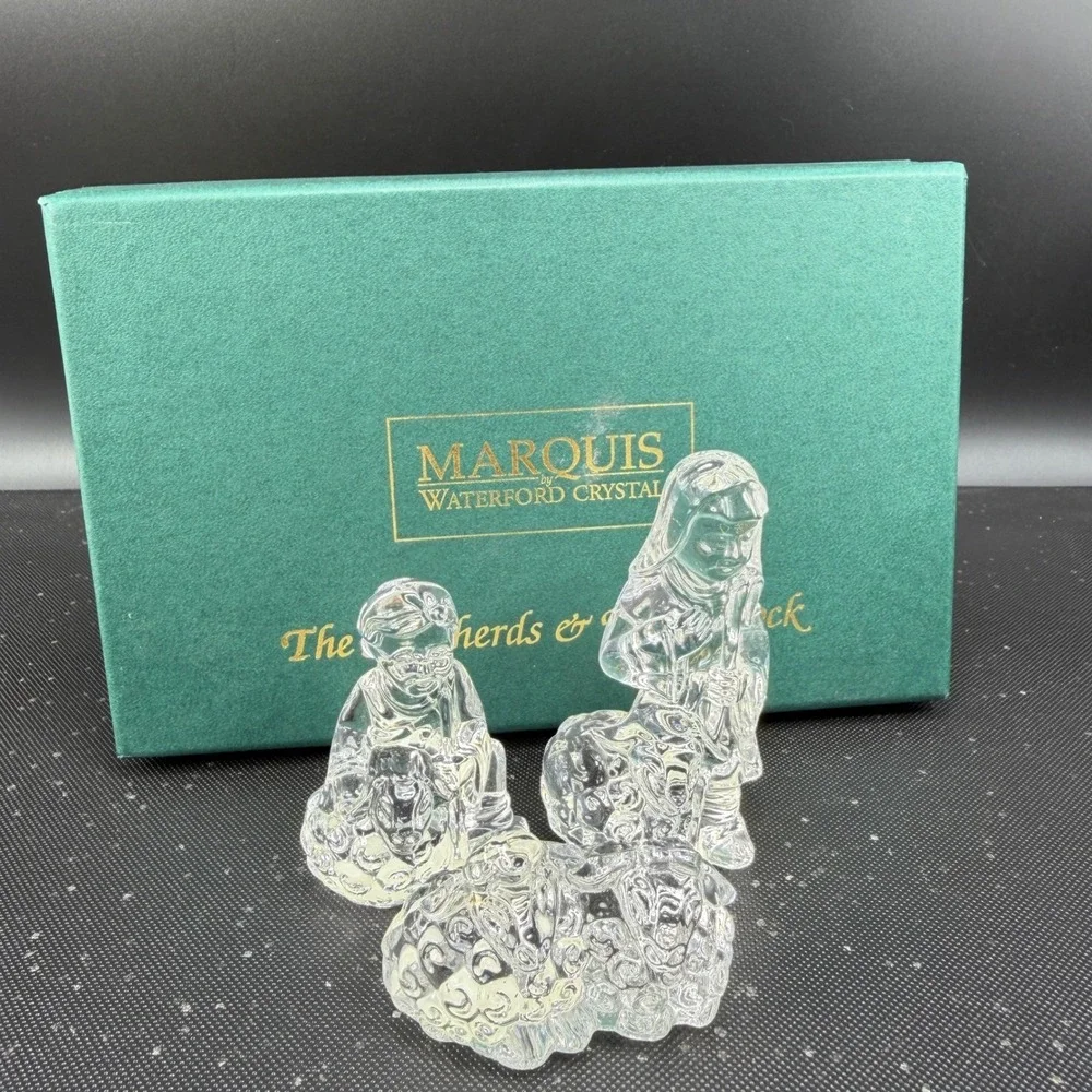 Marquis by Waterford Crystal Shepherds & Their Flock Nativity Set of 3 New inBox